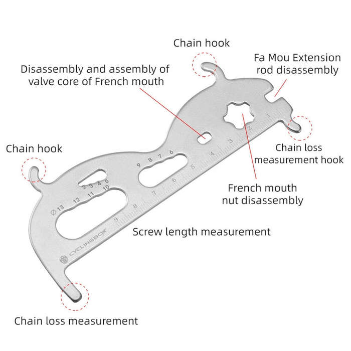 CYCLINGBOX Mountain Bicycle Chain Wear Measuring Ruler Measuring Chain Ruler Inspection Tool(Silver)