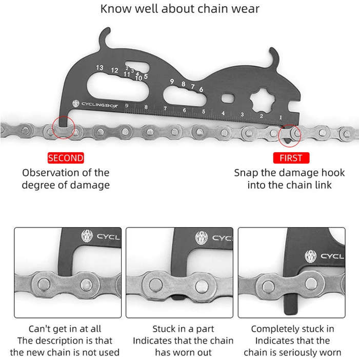 CYCLINGBOX Mountain Bicycle Chain Wear Measuring Ruler Measuring Chain Ruler Inspection Tool(Silver)