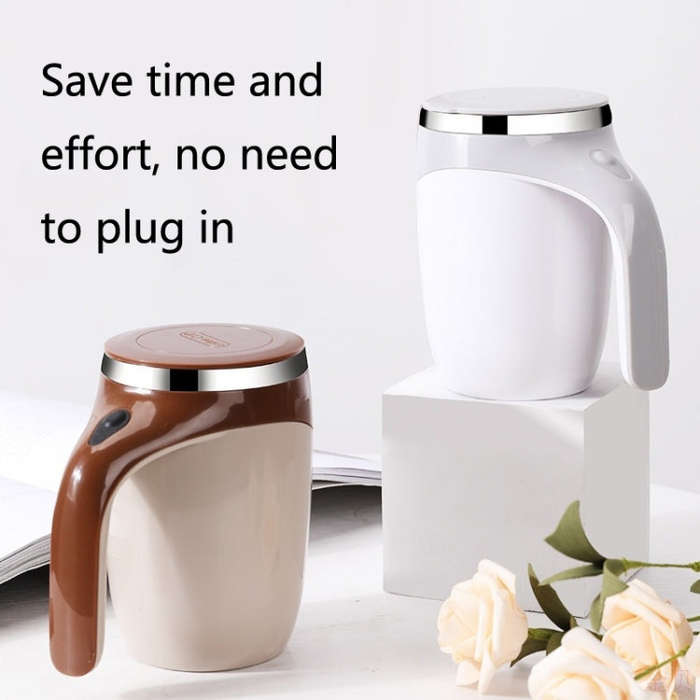 A223 Stainless Steel Automatic Magnetized Coffee Mixing Cup(White)