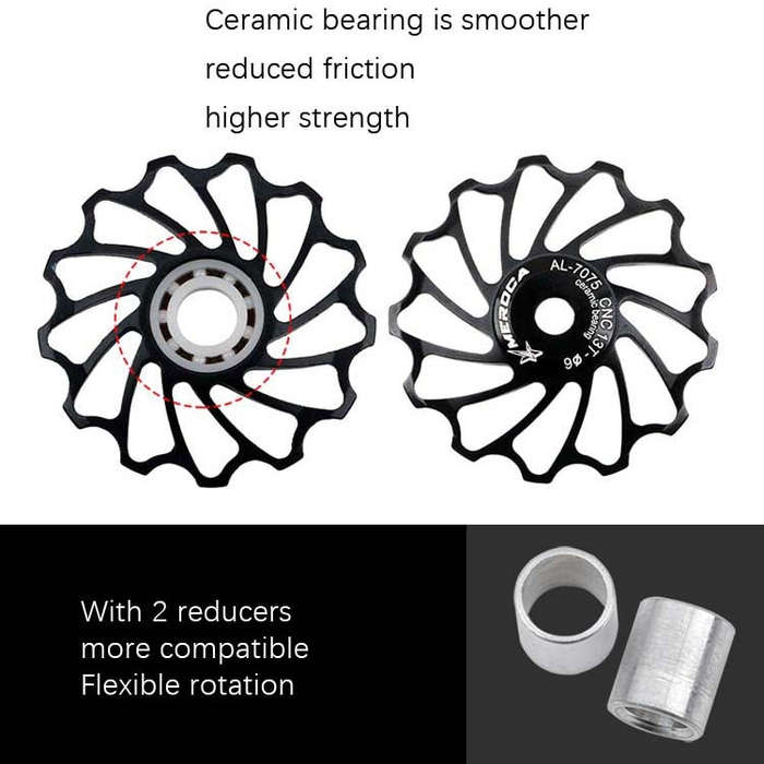 MEROCA Ceramic Bearing Mountain Bike Guide Wheel(13T Black)