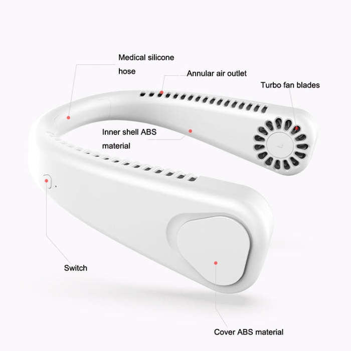 F2 USB Outdoor Portable Hanging Neck Fan(White)