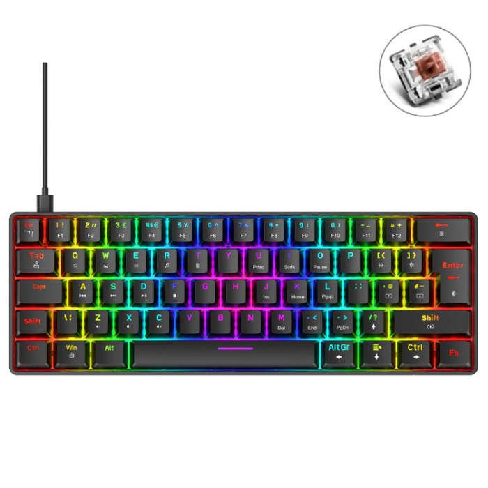 ZIYOU LANG T60 62-Key RGB Luminous Mechanical Wired Keyboard, Cable Length:1.5m(Black Tea Shaft)