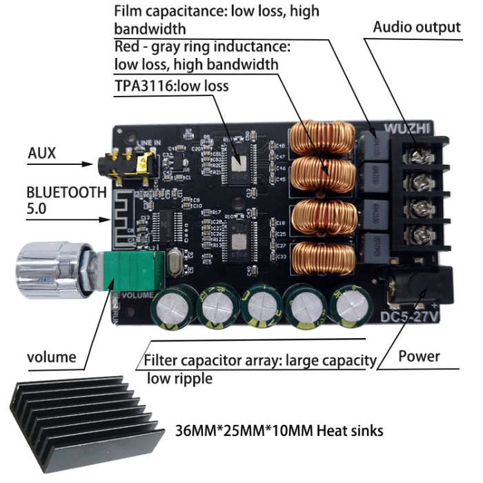 Wuzhi ZK-1002 100W X 2 HIFI High Fidelity High Power 2.0 Stereo Bluetooth Digital Power Plate