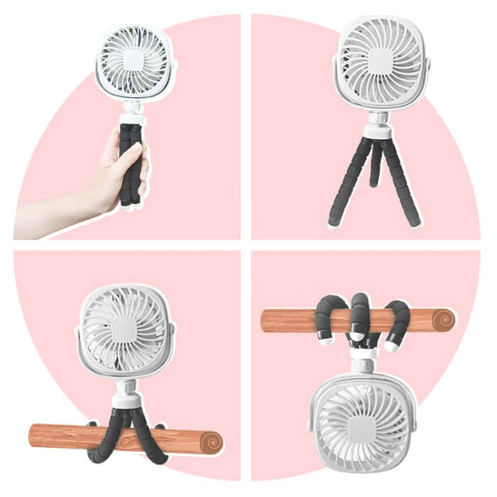 Octopus Stroller Deformation Fan Desktop Portable Handheld USB Small Fan, Colour: 1200mAh Pink