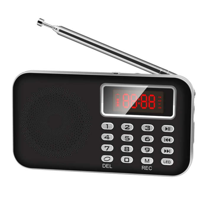 Y-619  FM/AM Mini Radio MP3 Rechargeable Music Player Support TF/SD Card with LED Display(Black)