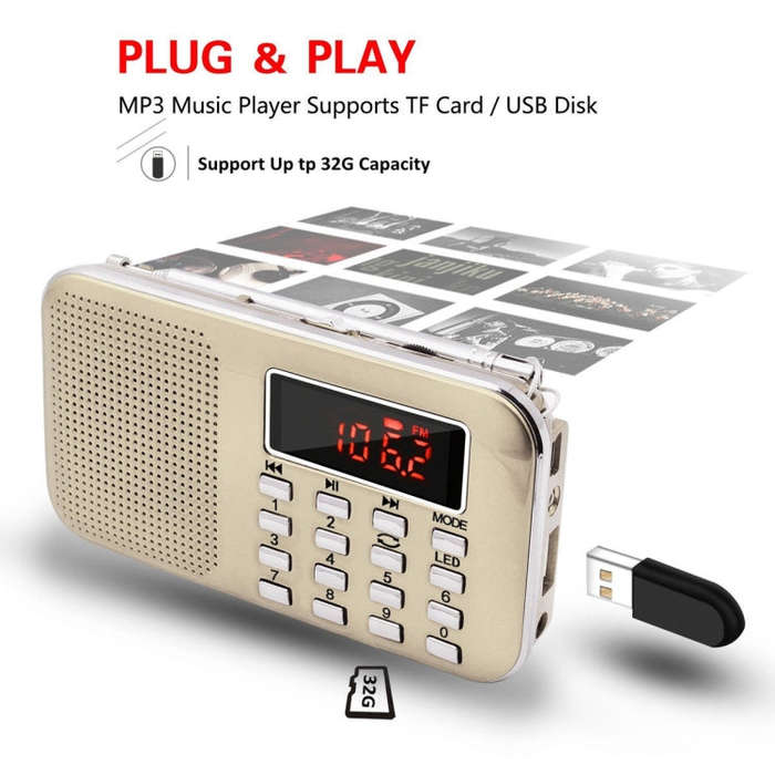 L-218AM  MP3 Radio Speaker Player Support TF Card USB with LED Flashlight Function(Blue)