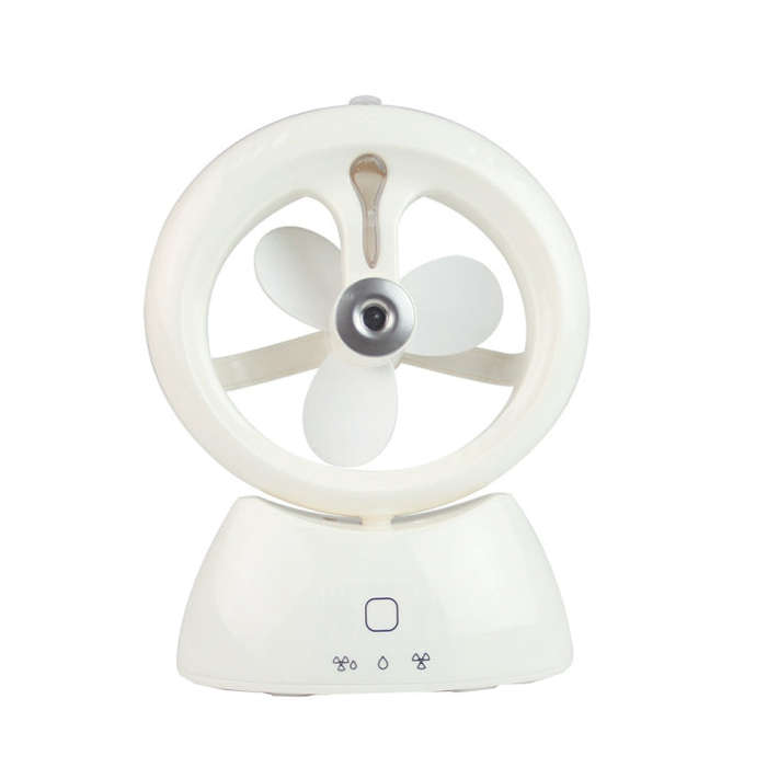 Mini USB Rechargeable Spray Fan Student Dormitory Office Desktop Mute Fan(Glossy White)