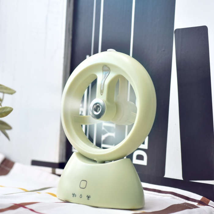 Mini USB Rechargeable Spray Fan Student Dormitory Office Desktop Mute Fan(Frosted Matcha Green)