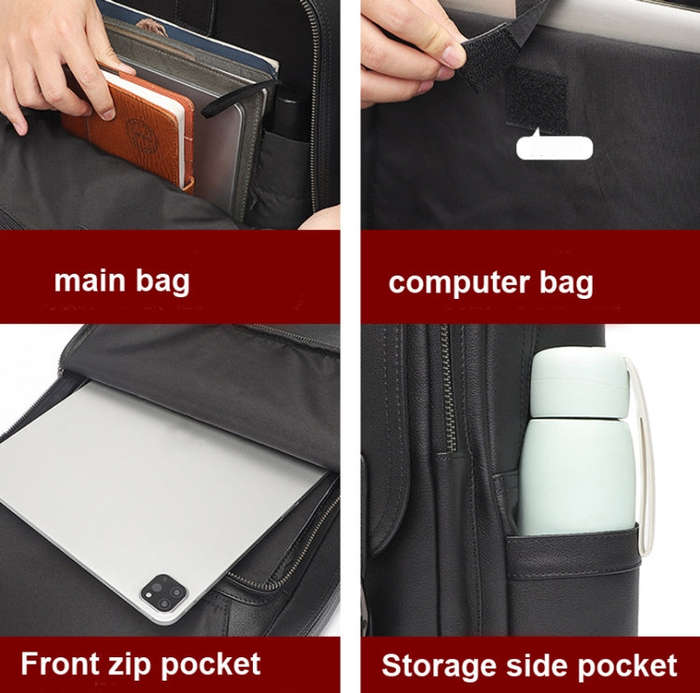 Casual Business Cowhide Leather Backpack Laptop Bag For Men(Black)
