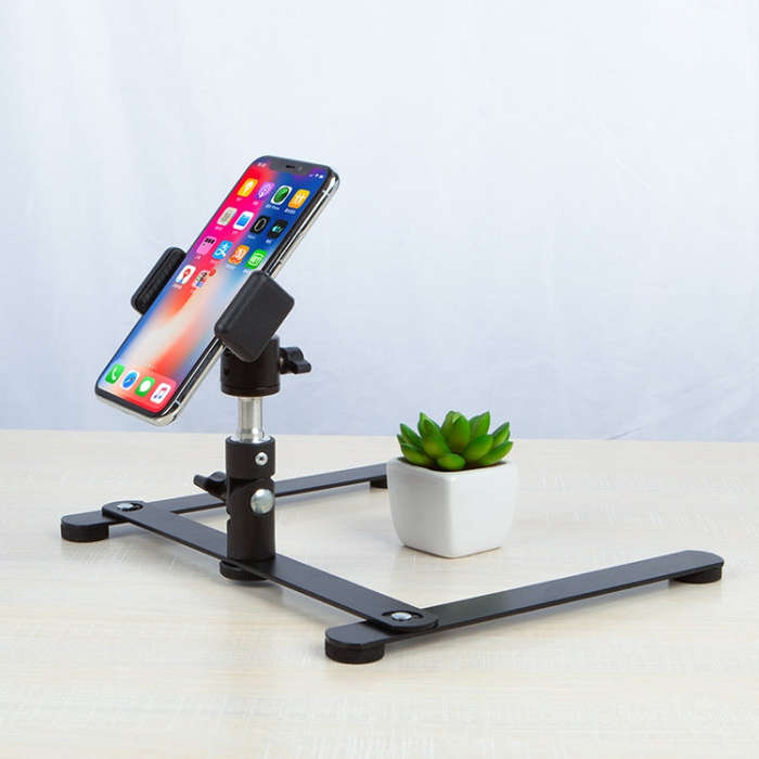 360 Degree Adjustable Metal Overhead Base Desktop Phone Holder,Style: Base+PTZ+Phone Clip