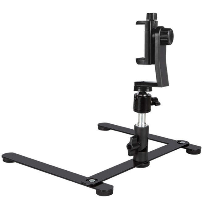 360 Degree Adjustable Metal Overhead Base Desktop Phone Holder,Style: Base+PTZ+Rotatable Phone Clip