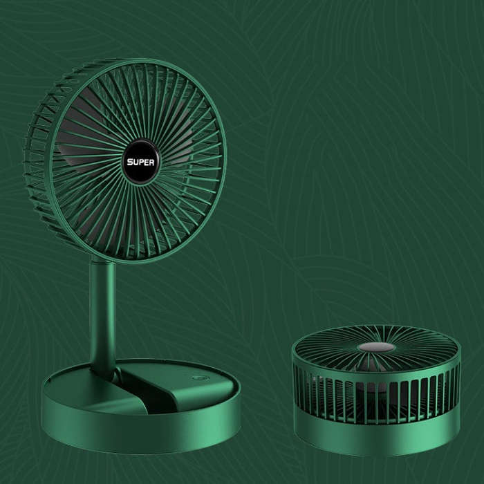Portable Folding Fan  Retractable Floor Standing Fan,Style: Rechargeable (Green)