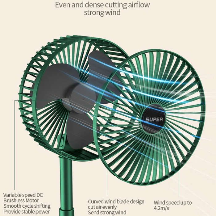Portable Folding Fan  Retractable Floor Standing Fan,Style: Rechargeable (Green)