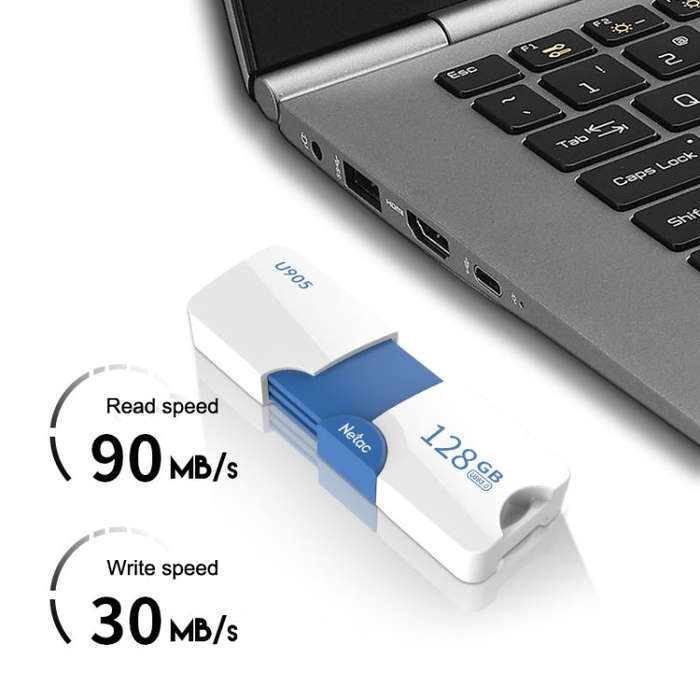 Netac U905 High Speed USB3.0 Retractable Car Music Computer USB Flash Drive, Capacity: 128GB