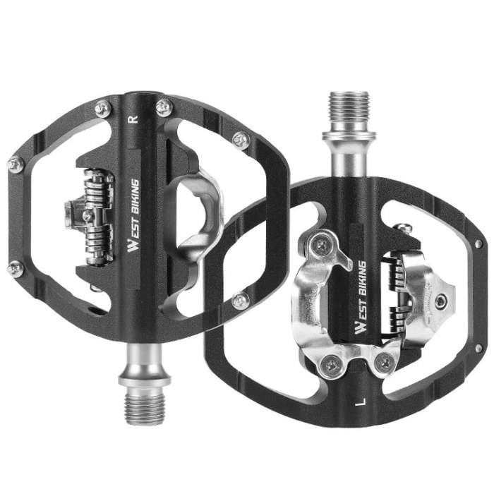 WEST BIKING Mountain Bike Dual-purpose Self-locking Aluminum Alloy Pedals(Black)