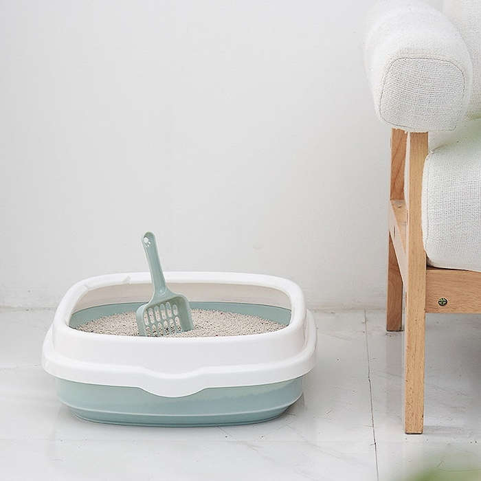 Semi-enclosed Cat Litter Box Cat Toilet With Cat Litter Shovel, Specification: S(Blue)