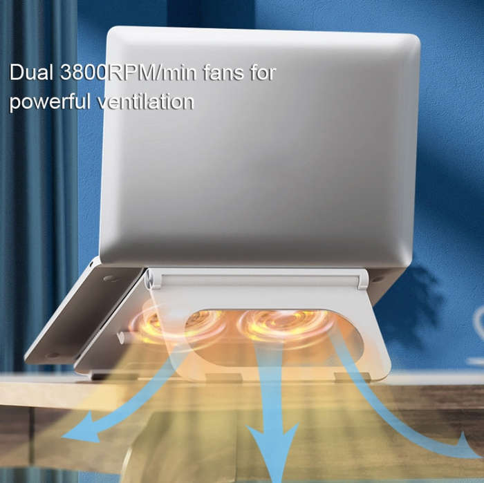 D33  2 Fan Laptop Cooling Bracket Folding Portable Liftable Tablet Bracket(White)