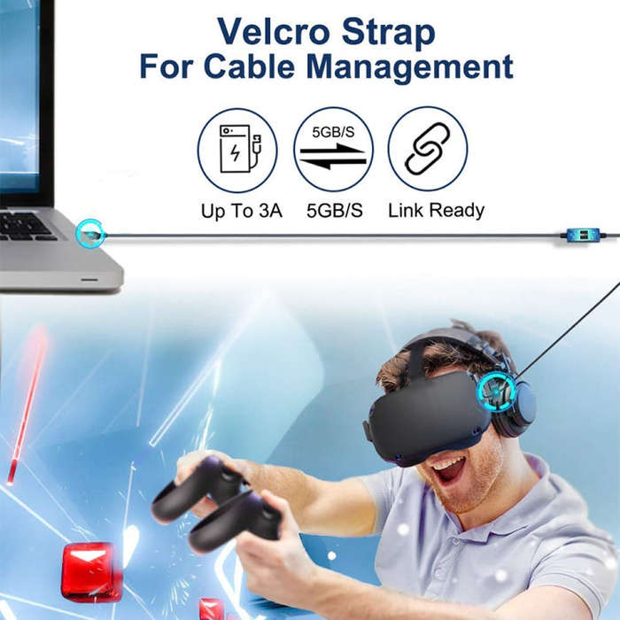 USB3.2 Gen1 VR Link Streamline For Quest 2, Model: A-C  Aluminum Shell 3M Braided Wire