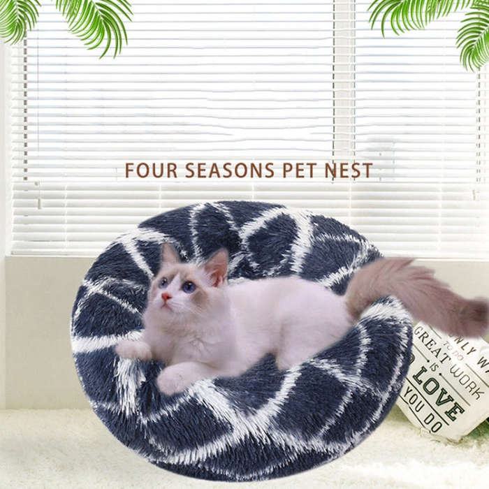 Long-haired Round Pet Kennel Warm Pet Bed, Specification: 50cm(Gray)