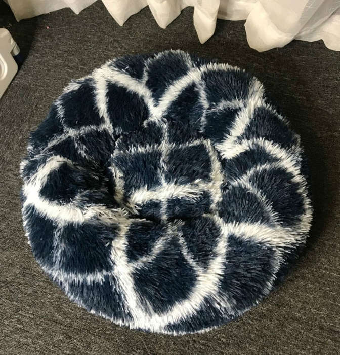 Long-haired Round Pet Kennel Warm Pet Bed, Specification: 60cm(Dark Blue)
