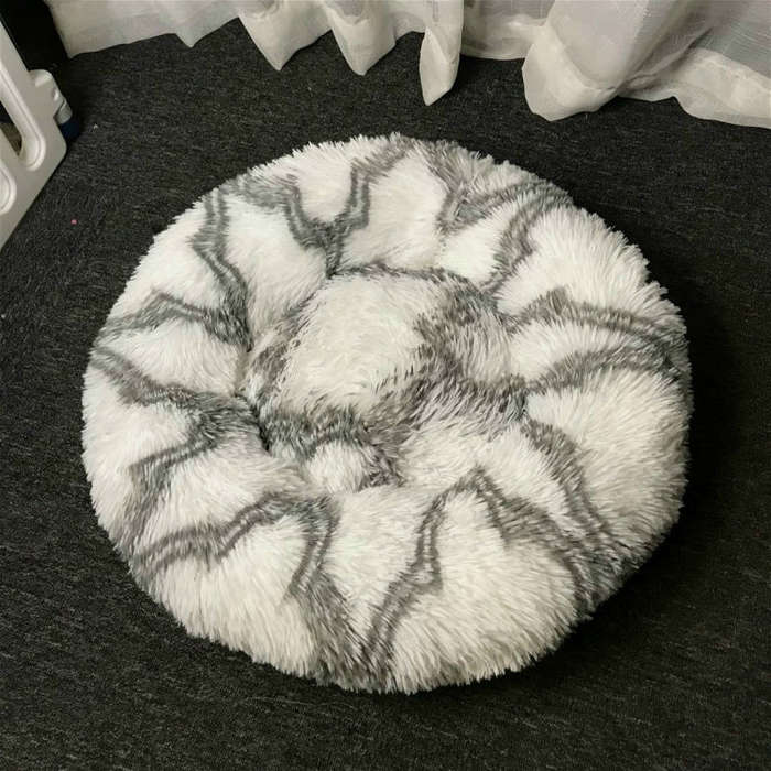 Long-haired Round Pet Kennel Warm Pet Bed, Specification: 60cm(Gray)