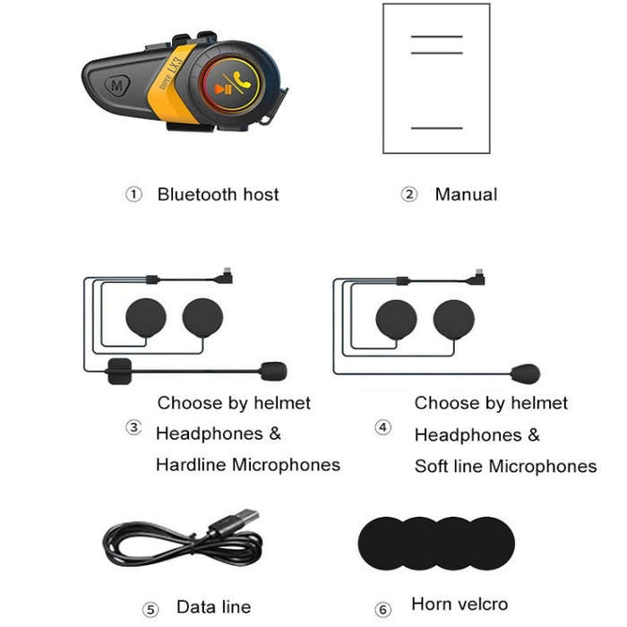 Motorcycle Helmet Call Music Navigation Bluetooth Headset, Color: Yellow(Hard Pipe Microphone)