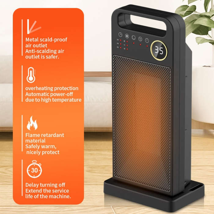 LCD Digital Display Rotary Remote Control Heater PTC Ceramic Heating Heater, Spec: UK Plug (Black)