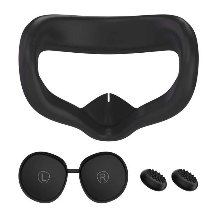 VR Silicone Eye Mask+Lens Protective Cover+Joystick Hat, For Quest 2(Black)