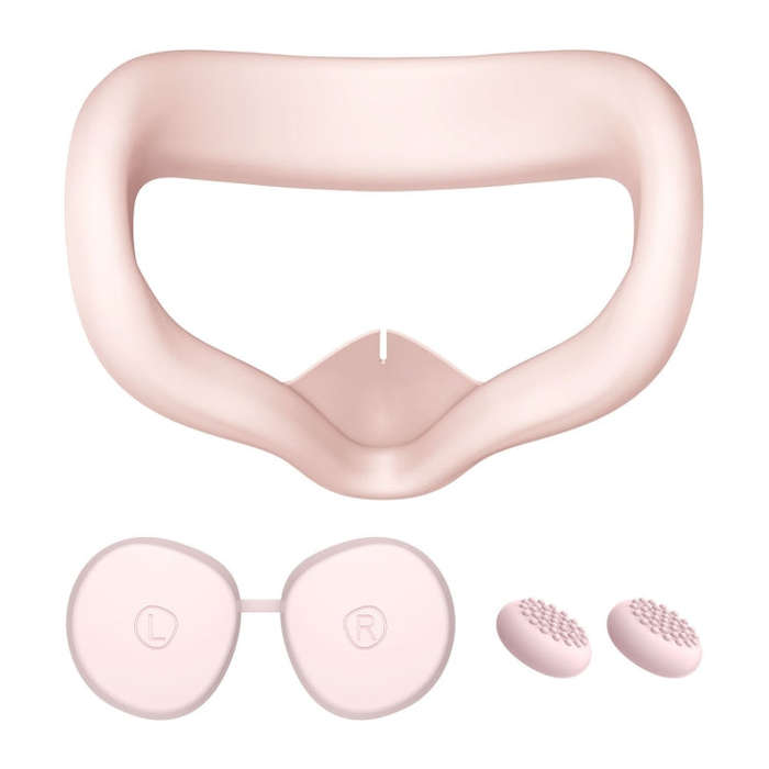 VR Silicone Eye Mask+Lens Protective Cover+Joystick Hat, For Quest 2(Pink)