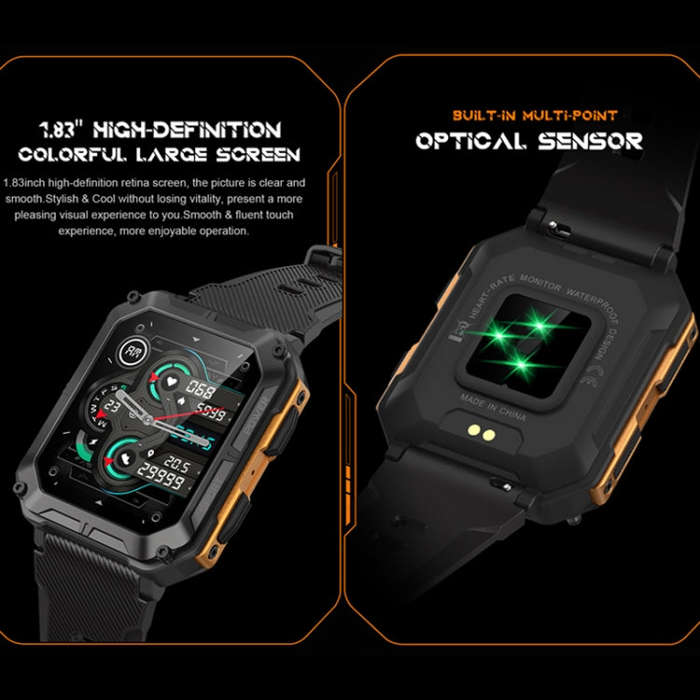 C20 Pro 1.83 Inch IP68 Waterproof Bluetooth Call Three-Proof Smart Sports Watch(Black)