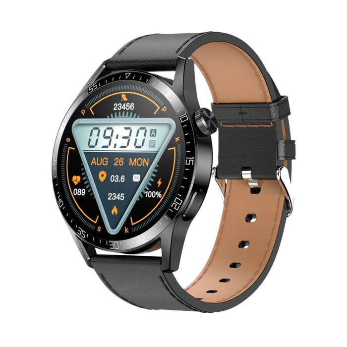 Sports Health Monitoring Waterproof Smart Call Watch With NFC Function, Color: Black-Black Leather