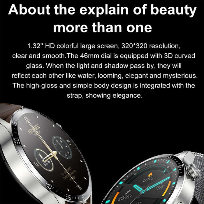 Sports Health Monitoring Waterproof Smart Call Watch With NFC Function, Color: Silver-Brown Leath...