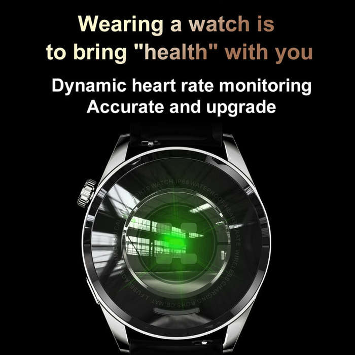 Sports Health Monitoring Waterproof Smart Call Watch With NFC Function, Color: Silver-Brown Leath...