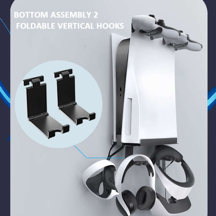 For PS5 Console iplay Wall-mounted Bracket Can Store Controllers/VR Glasses/Headphones(Black)