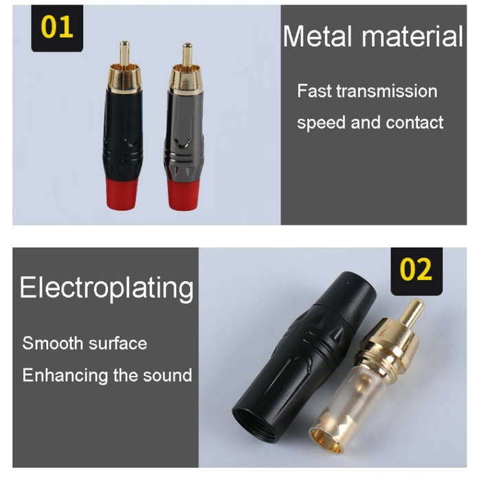 Pure Copper Soldered RCA Male Audio/Video Plug Assembled With AV Lotus Connector(Red)