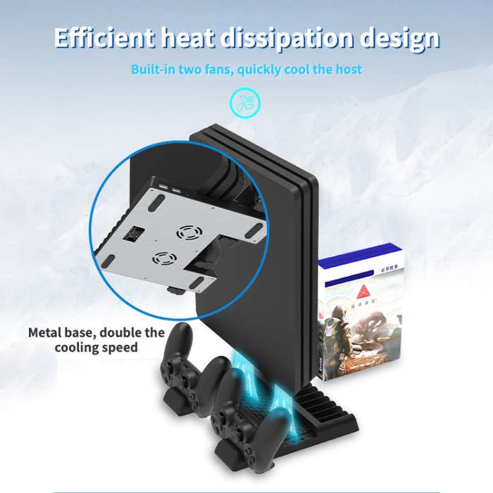 For PS4/PS4 Pro/PS4 Slim Host iplay Dual-seat Charging Multi-function Cooling Base Storage Bracke...