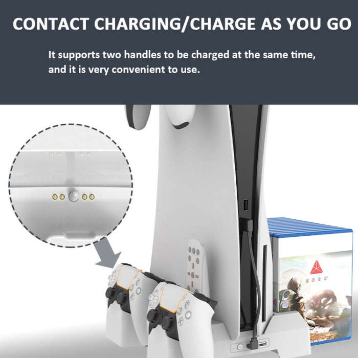 For PS5 iplay Dual-seat Charging and Cooling Base Bracket Storage Rack(White)