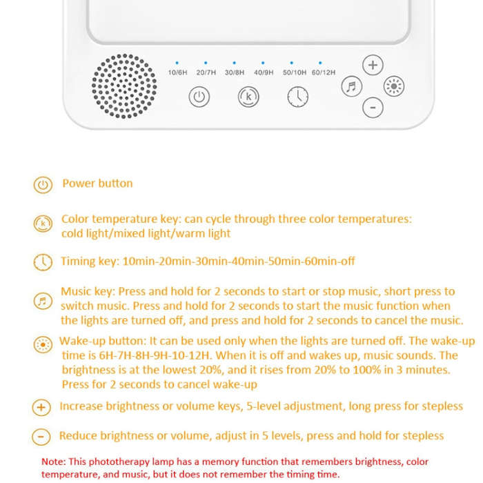 Simulated Sunlight Lamp White Noises Machine SAD Therapy Light With Timer(3 Color Temperature)