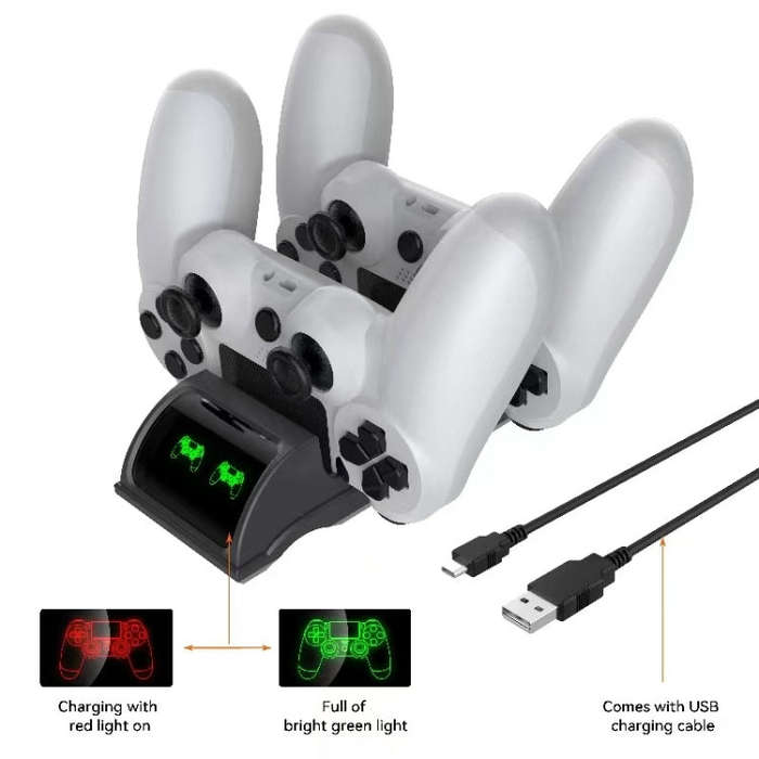 For PS4 Slim / Pro Gamepad Docking Charger Controller Dual Charger With Display Lights(White)