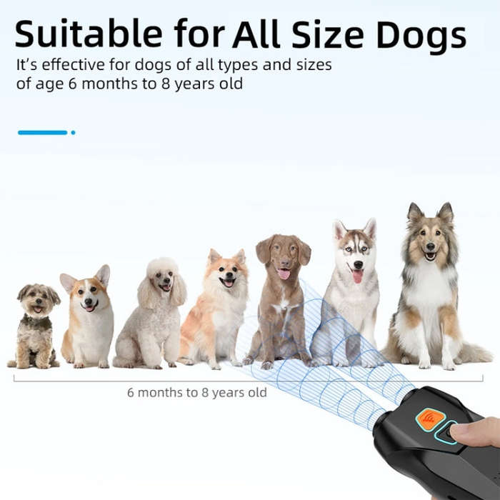 Ultrasonic Dog Repeller Stop Barker Dual Probe High Power Repeller Handheld Dog Trainer(Silver)