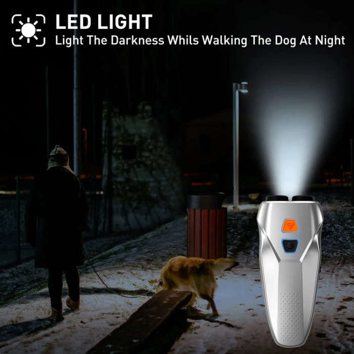 Ultrasonic Dog Repeller Stop Barker Dual Probe High Power Repeller Handheld Dog Trainer(Silver)