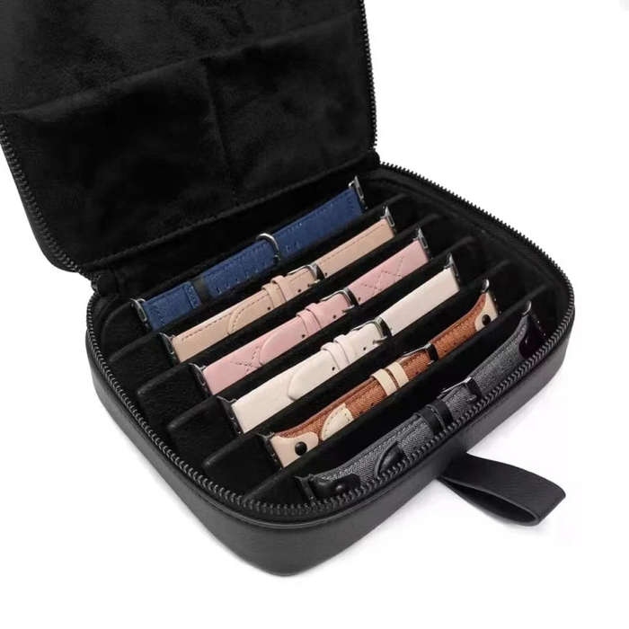 PU Leather Watch Strap Organizer Box For Apple Watch Band  Travel Storage Case(Black)