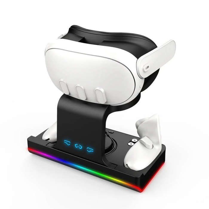 For Quest 3 Headset Charging Base with Dazzle Lights VR Grip Charging Stand(Black)