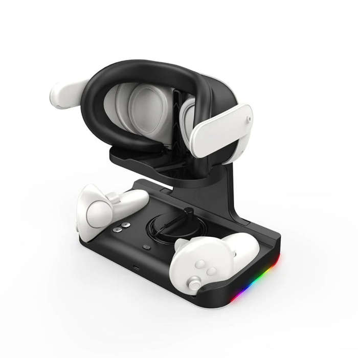 For Quest 3 Headset Charging Base with Dazzle Lights VR Grip Charging Stand(Black)