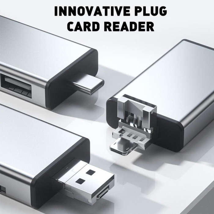 7 in 1 OTG SD Card Reader USB Type-C Adapter TF SD SIM PIN Storage Box(Silver)