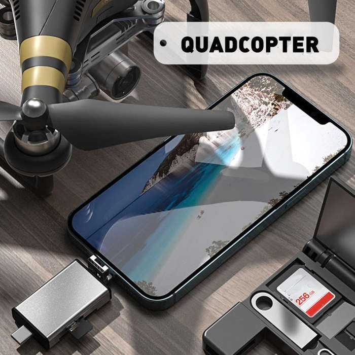 7 in 1 OTG SD Card Reader USB Type-C Adapter TF SD SIM PIN Storage Box(Silver)