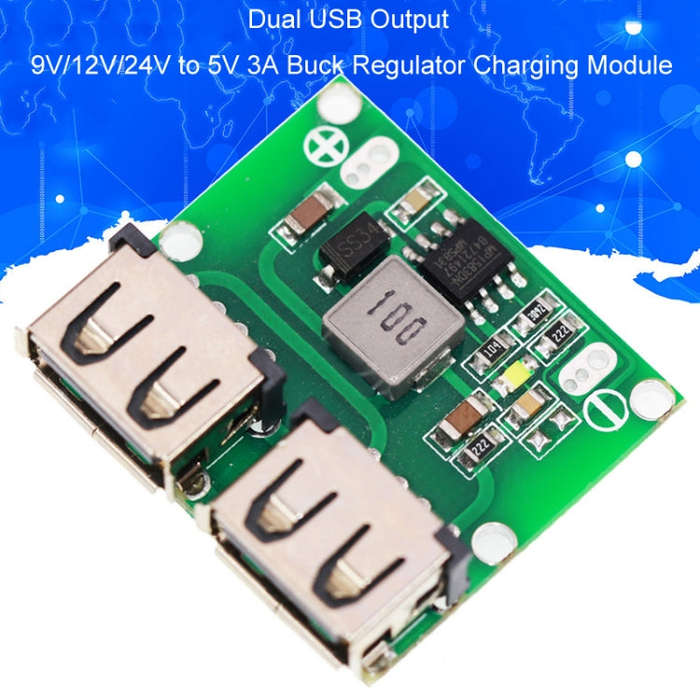 9V / 12V / 24V To 5V 3A DC-DC Car Charging Dual USB Output Buck Regulator Charging Module
