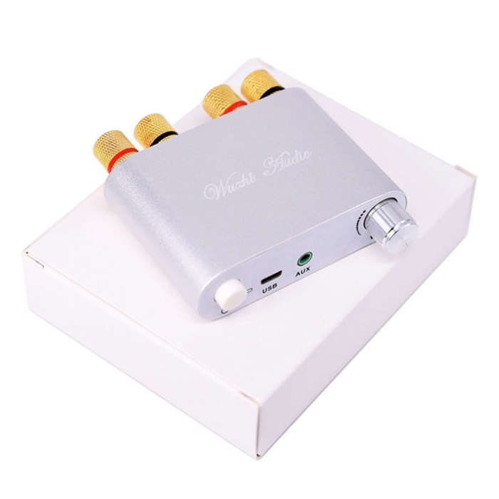 100W+100W Bluetooth Audio Digital Amplifier Board Module AUX USB External Sound Card(Silver)