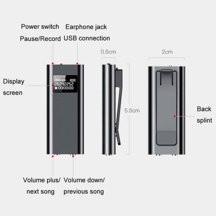 Q25 Intelligent Voice Recorder With Screen HD Noise Canceling Back Clip Voice Reporter, Size: 4GB...