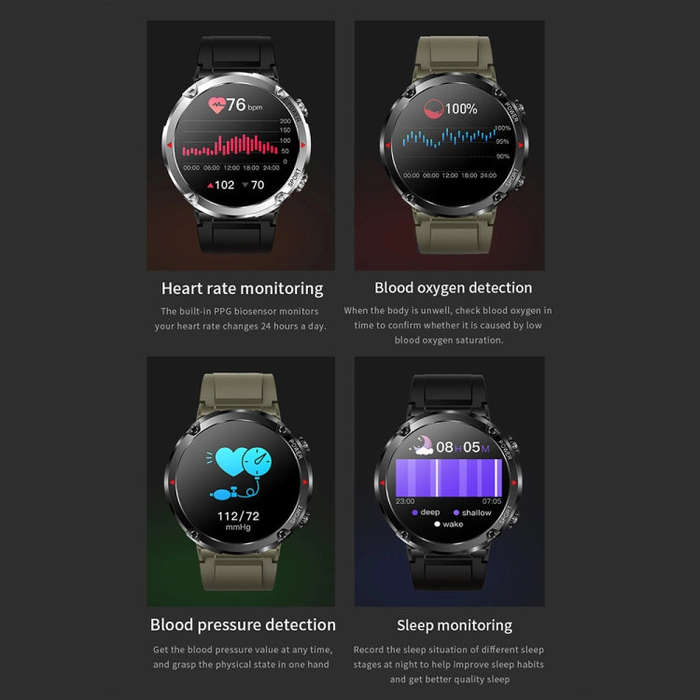 T30 1.6-inch Outdoor Sports Waterproof Smart Music Bluetooth Call Watch, Color: Dark Green
